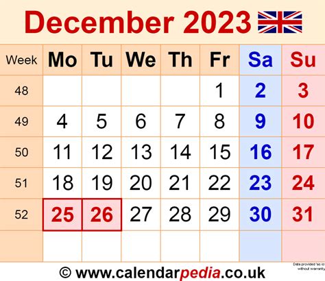december 2023 calendar with holidays uk